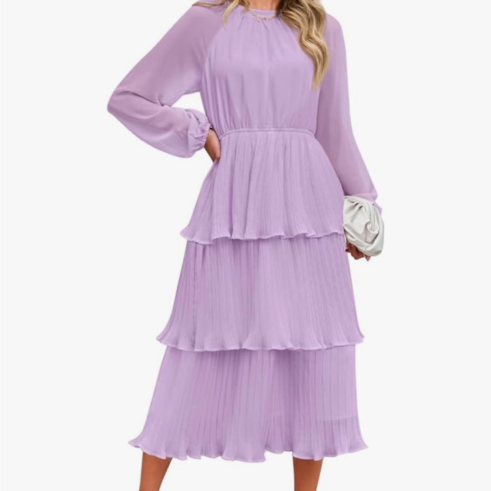 ZESICA Purple Long Sleeve Mock Neck Sundress